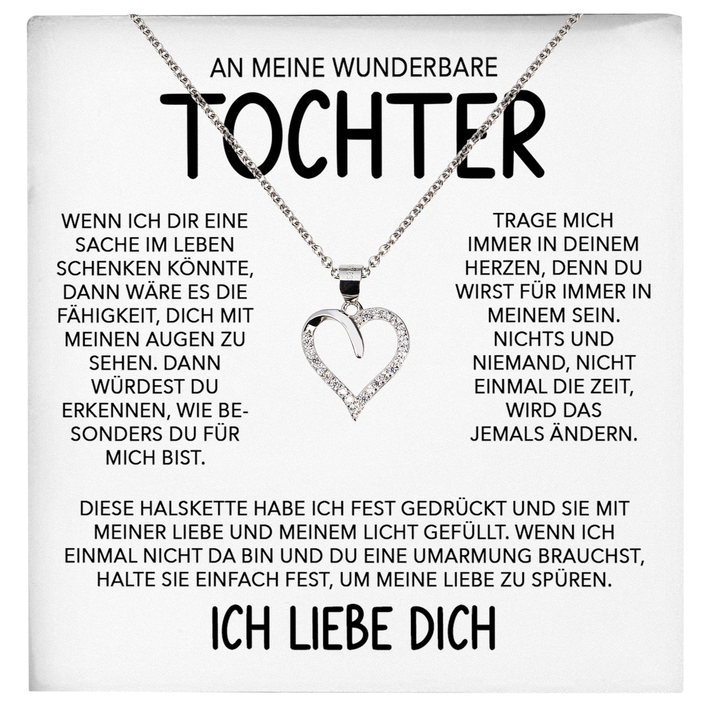 22Feels® Wunderbare Tochter Geschenk Silber 925/000 Herz Halskette mit Karte Mädchen Frauen Schmuck Geburtstag Weihnachten Firmung Konfirmation etc.-Schmuck mit Botschaftskarte - Herz21-22Feels