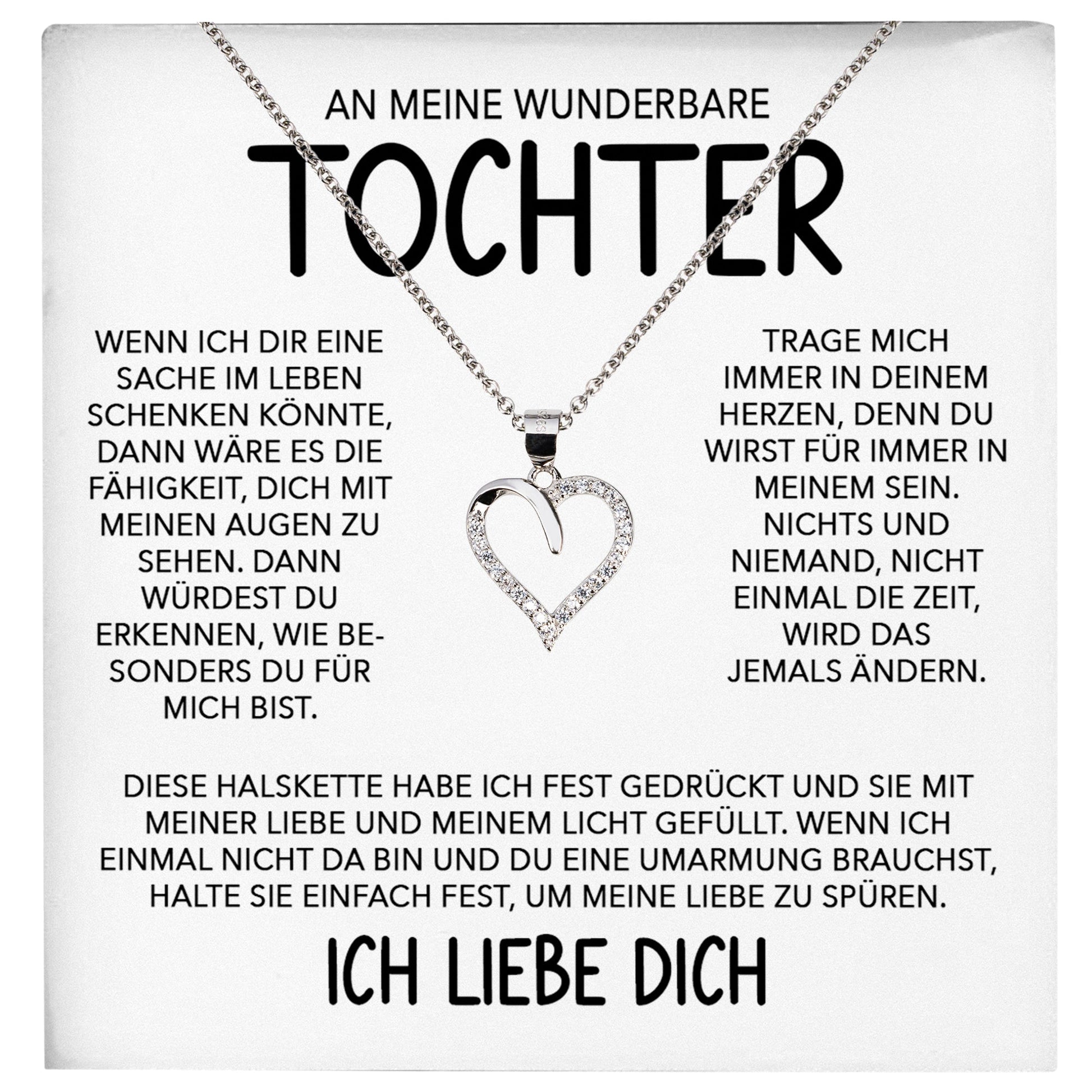 22Feels® Wunderbare Tochter Geschenk Silber 925/000 Herz Halskette mit Karte Mädchen Frauen Schmuck Geburtstag Weihnachten Firmung Konfirmation etc.-Schmuck mit Botschaftskarte - Herz21-22Feels