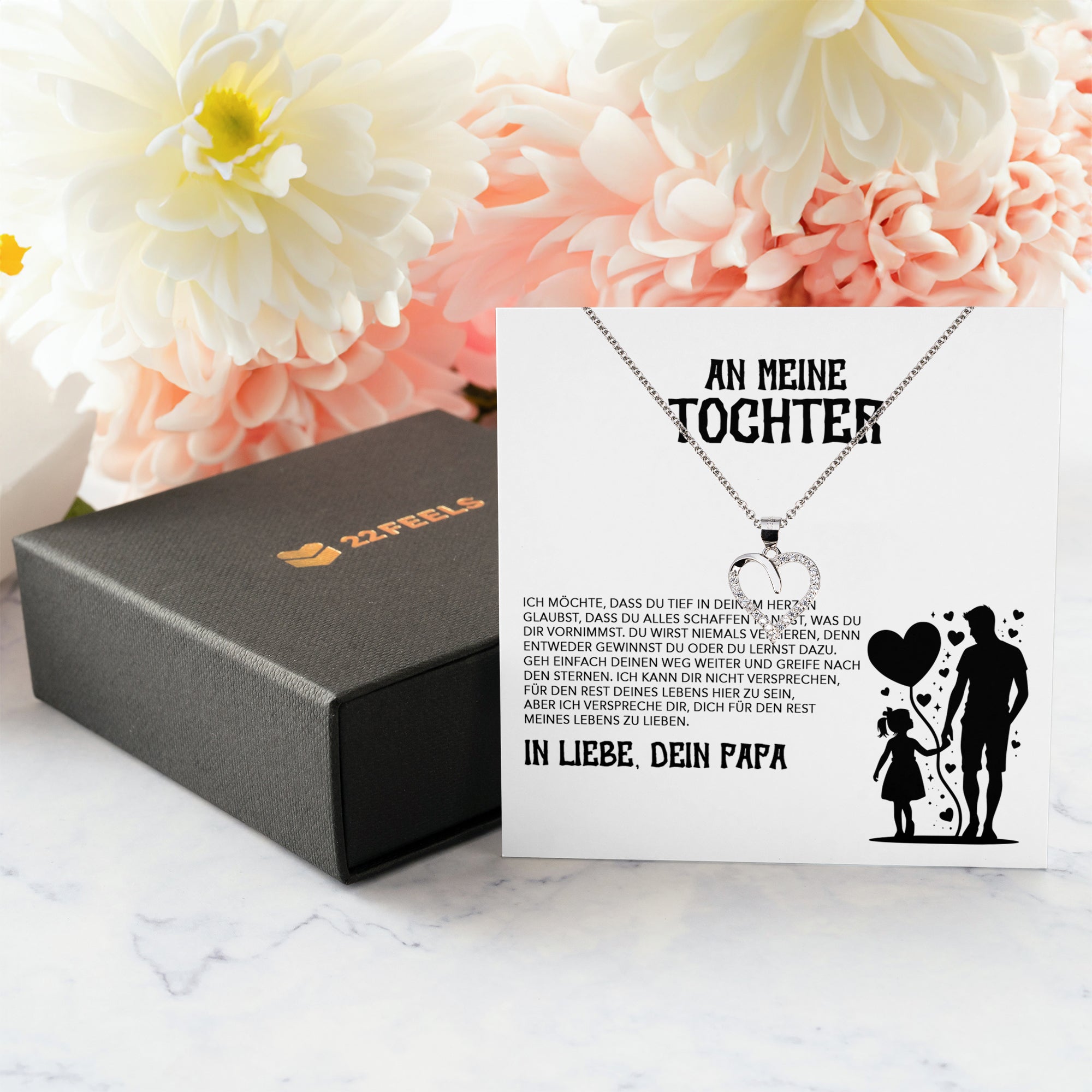 22Feels® Tochter Geschenk von Papa Silber 925/000 Herz Halskette mit Karte Mädchen Frauen Schmuck Geburtstag Weihnachten Firmung Konfirmation etc.-Schmuck mit Botschaftskarte - Herz21-22Feels