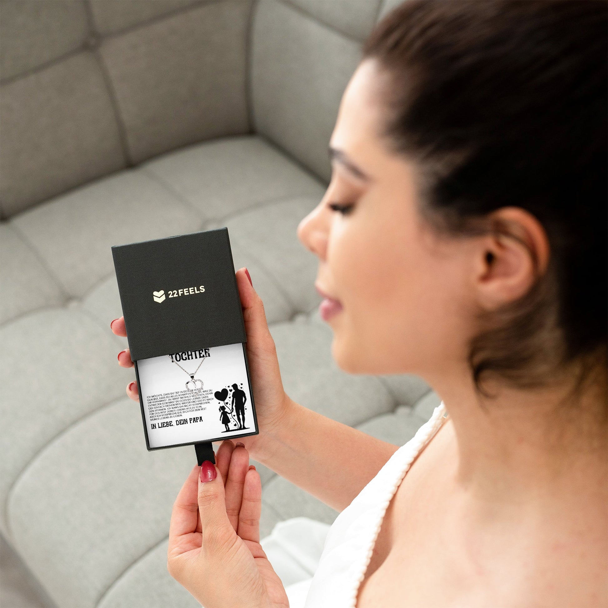 22Feels® Tochter Geschenk von Papa Silber 925/000 Herz Halskette mit Karte Mädchen Frauen Schmuck Geburtstag Weihnachten Firmung Konfirmation etc.-Schmuck mit Botschaftskarte - Herz21-22Feels