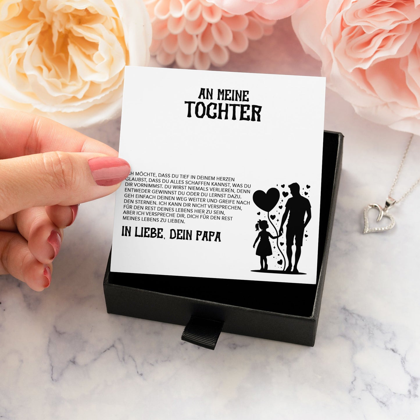 22Feels® Tochter Geschenk von Papa Silber 925/000 Herz Halskette mit Karte Mädchen Frauen Schmuck Geburtstag Weihnachten Firmung Konfirmation etc.-Schmuck mit Botschaftskarte - Herz21-22Feels