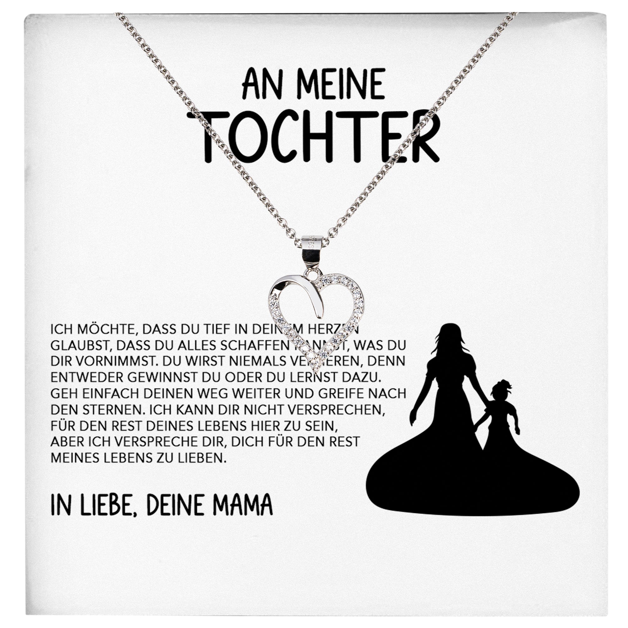 22Feels® Tochter Geschenk von Mama Silber 925/000 Herz Halskette mit Karte Mädchen Frauen Schmuck Geburtstag Weihnachten Firmung Konfirmation etc.-Schmuck mit Botschaftskarte - Herz21-22Feels