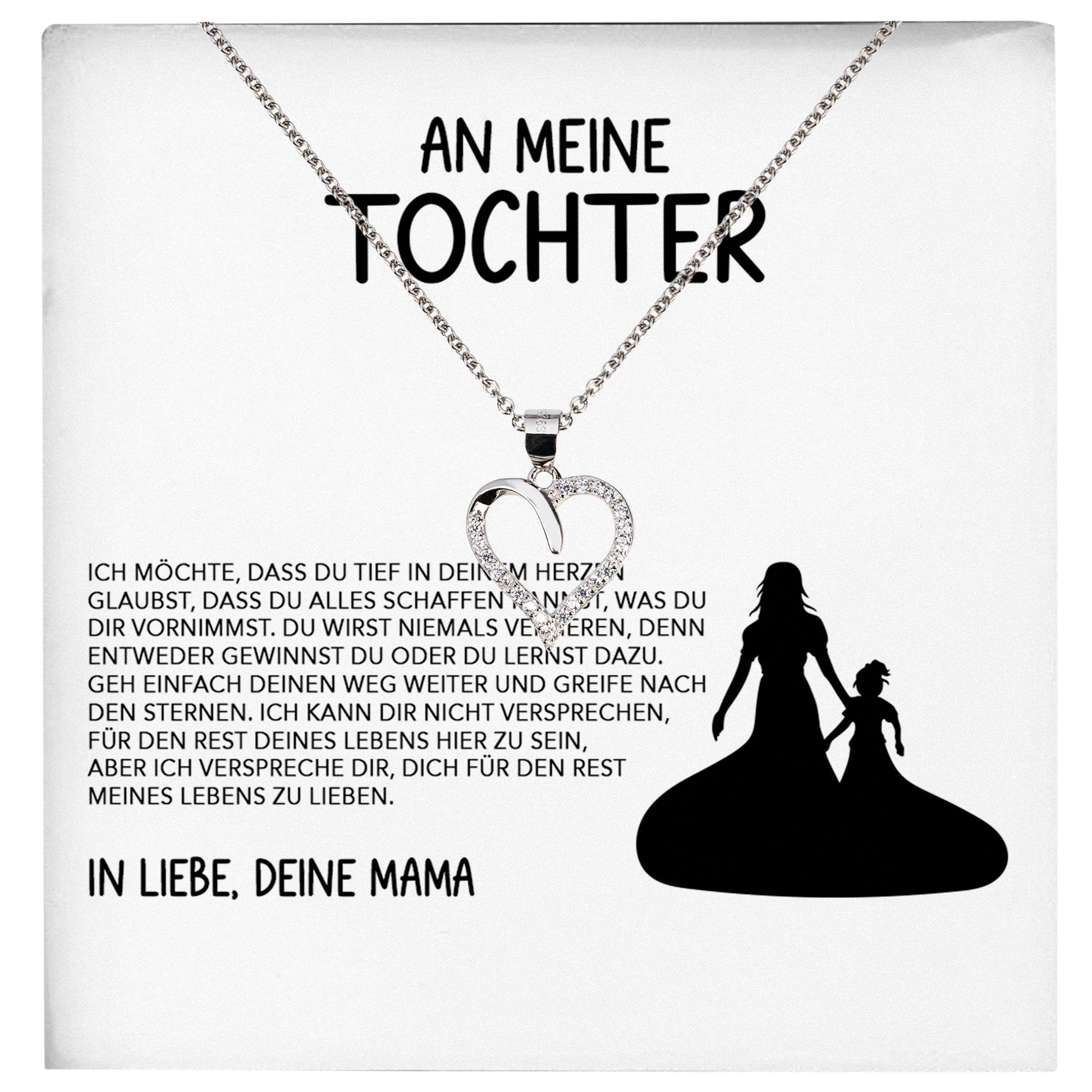 22Feels® Tochter Geschenk von Mama Silber 925/000 Herz Halskette mit Karte Mädchen Frauen Schmuck Geburtstag Weihnachten Firmung Konfirmation etc.-Schmuck mit Botschaftskarte - Herz21-22Feels