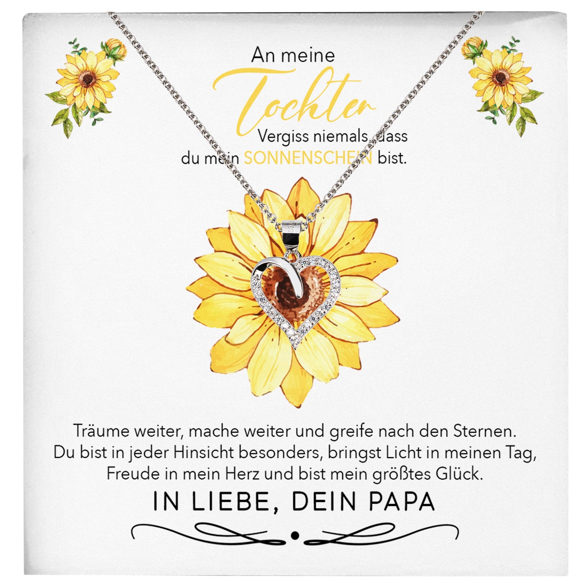 22Feels® Sonnenschein Tochter Geschenk von Papa Silber 925/000 Herz Halskette mit Karte Mädchen Frauen Schmuck Geburtstag Weihnachten Firmung Konfirmation etc.-Schmuck mit Botschaftskarte - Herz21-22Feels
