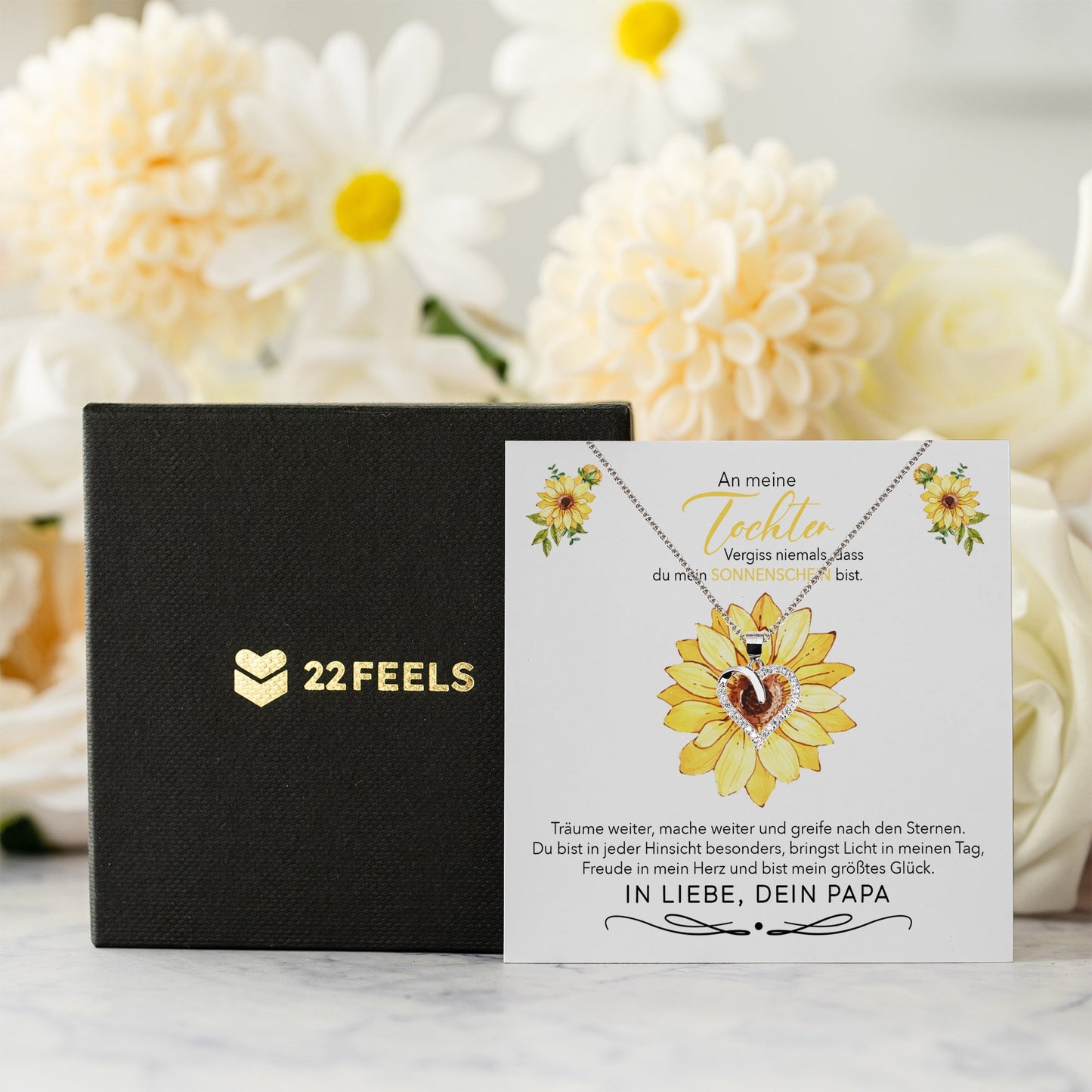 22Feels® Sonnenschein Tochter Geschenk von Papa Silber 925/000 Herz Halskette mit Karte Mädchen Frauen Schmuck Geburtstag Weihnachten Firmung Konfirmation etc.-Schmuck mit Botschaftskarte - Herz21-22Feels