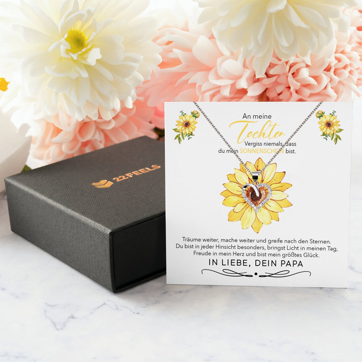 22Feels® Sonnenschein Tochter Geschenk von Papa Silber 925/000 Herz Halskette mit Karte Mädchen Frauen Schmuck Geburtstag Weihnachten Firmung Konfirmation etc.-Schmuck mit Botschaftskarte - Herz21-22Feels