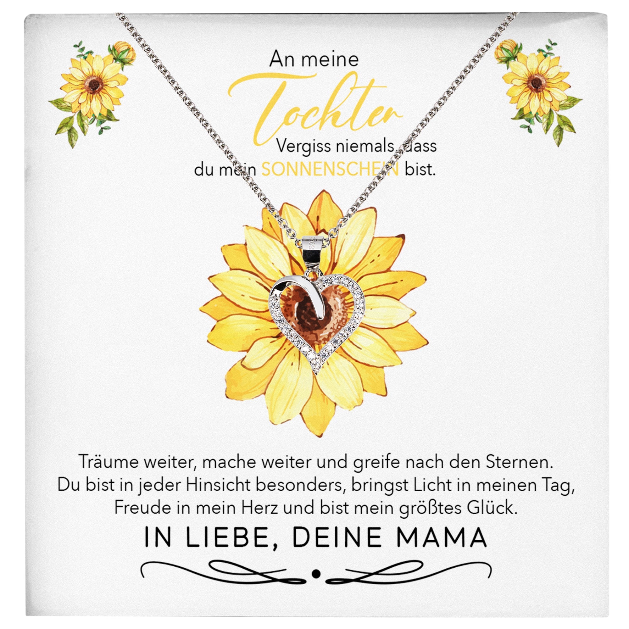 22Feels® Sonnenschein Tochter Geschenk von Mama Silber 925/000 Herz Halskette mit Karte Mädchen Frauen Schmuck Geburtstag Weihnachten Firmung Konfirmation etc.-Schmuck mit Botschaftskarte - Herz21-22Feels
