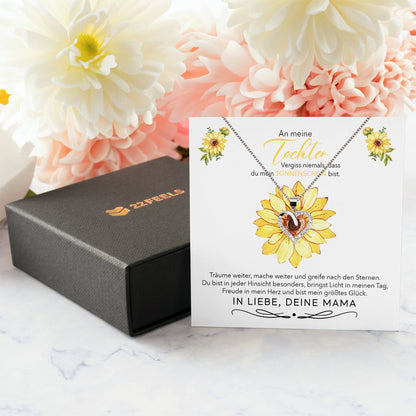 22Feels® Sonnenschein Tochter Geschenk von Mama Silber 925/000 Herz Halskette mit Karte Mädchen Frauen Schmuck Geburtstag Weihnachten Firmung Konfirmation etc.-Schmuck mit Botschaftskarte - Herz21-22Feels