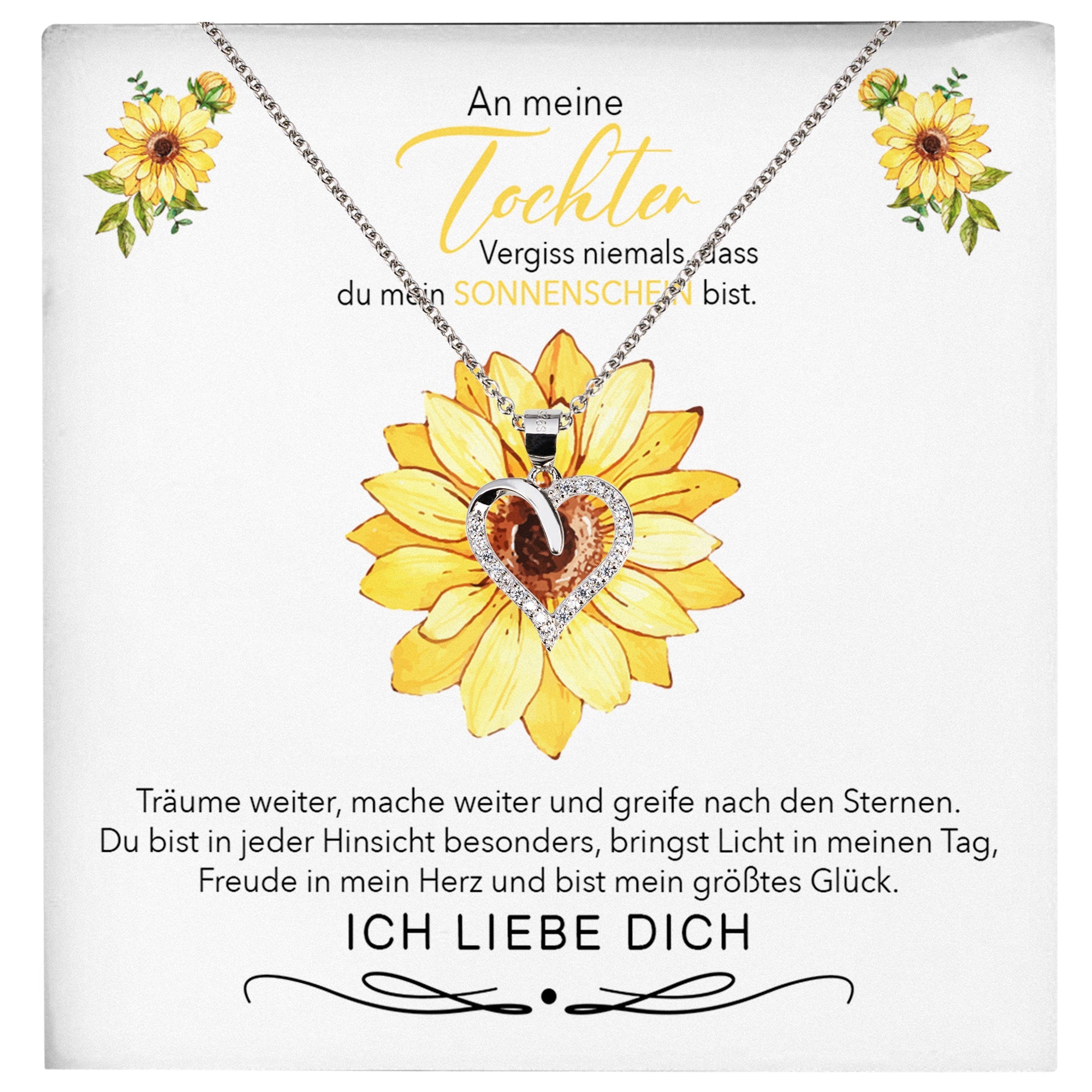 22Feels® Sonnenschein Tochter Geschenk Silber 925/000 Herz Halskette mit Karte Mädchen Frauen Schmuck Geburtstag Weihnachten Firmung Konfirmation etc.-Schmuck mit Botschaftskarte - Herz21-22Feels