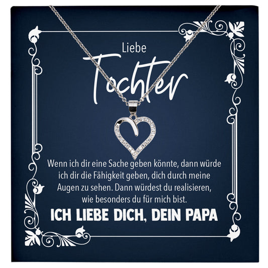 22Feels® Liebe Tochter Geschenk von Papa Silber 925/000 Herz Halskette mit Karte Mädchen Frauen Schmuck Geburtstag Weihnachten Firmung Konfirmation etc.-Schmuck mit Botschaftskarte - Herz21-22Feels