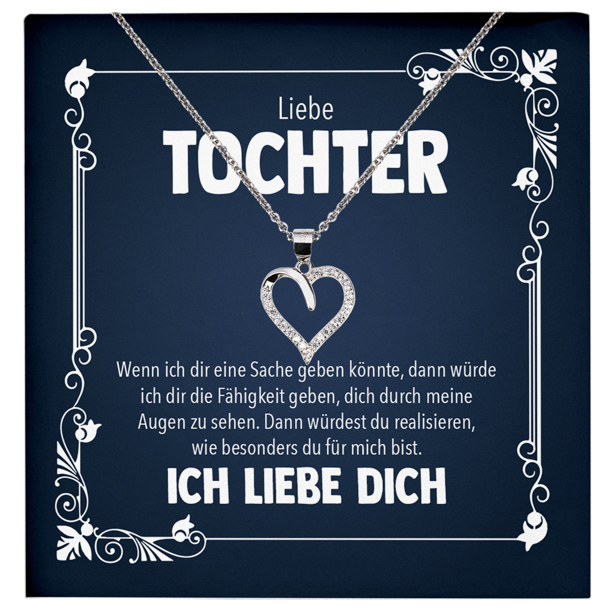 22Feels® Liebe Tochter Geschenk Silber 925/000 Herz Halskette mit Karte Mädchen Frauen Schmuck Geburtstag Weihnachten Firmung Konfirmation etc.-Schmuck mit Botschaftskarte - Herz21-22Feels