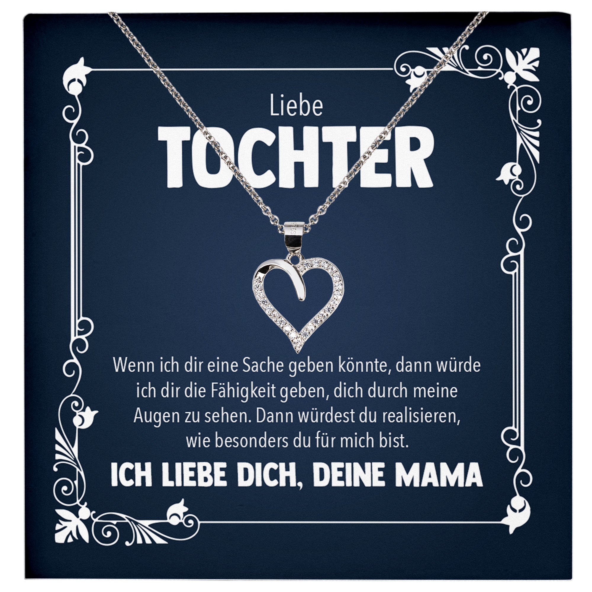 22Feels® Liebe Tochter Geschenk von Mama Silber 925/000 Herz Halskette mit Karte Mädchen Frauen Schmuck Geburtstag Weihnachten Firmung Konfirmation etc.-Schmuck mit Botschaftskarte - Herz21-22Feels