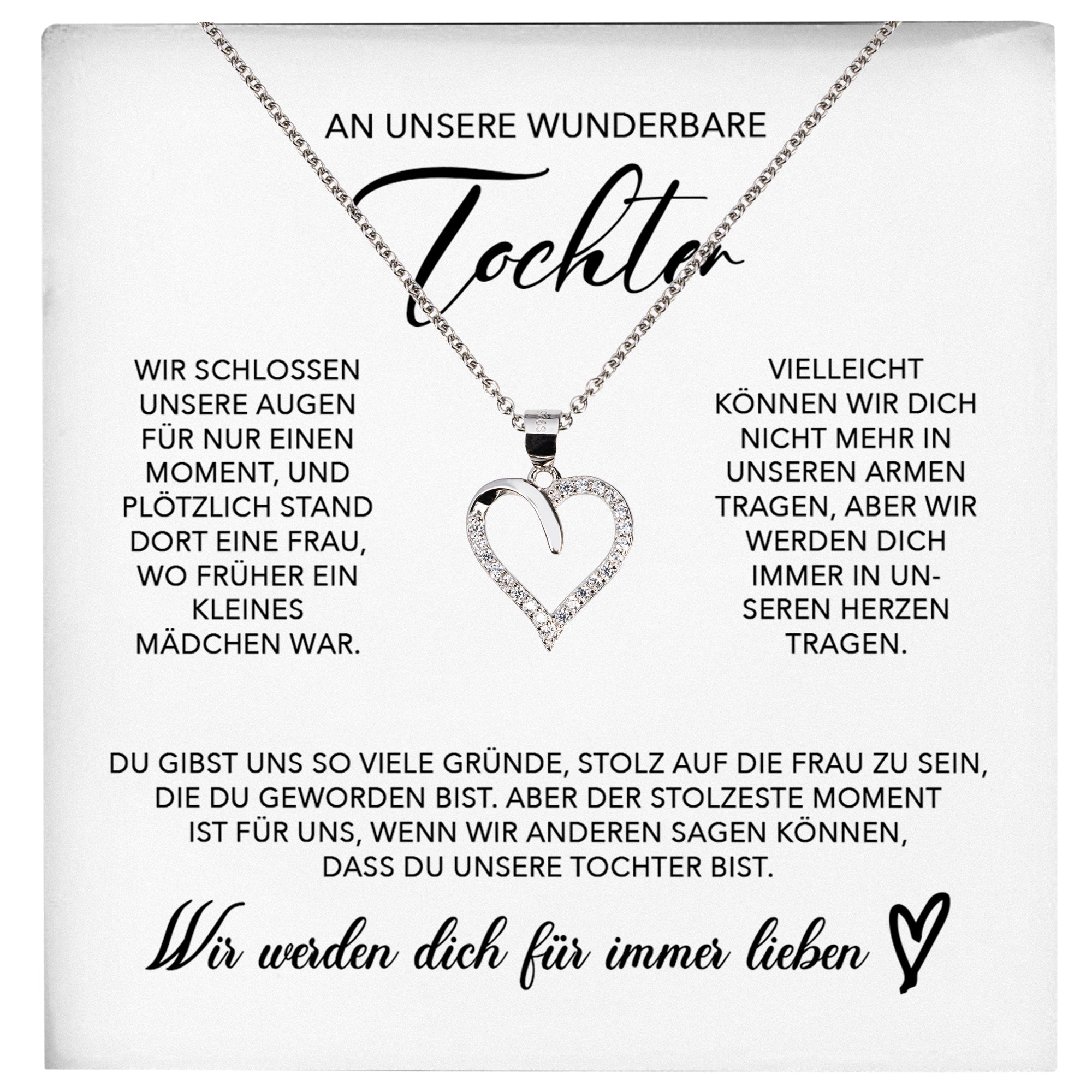 22Feels® Unsere Tochter Geschenk Silber 925/000 Herz Halskette mit Karte Mädchen Frauen Schmuck Geburtstag Weihnachten Firmung Konfirmation etc.-Schmuck mit Botschaftskarte - Herz21-22Feels