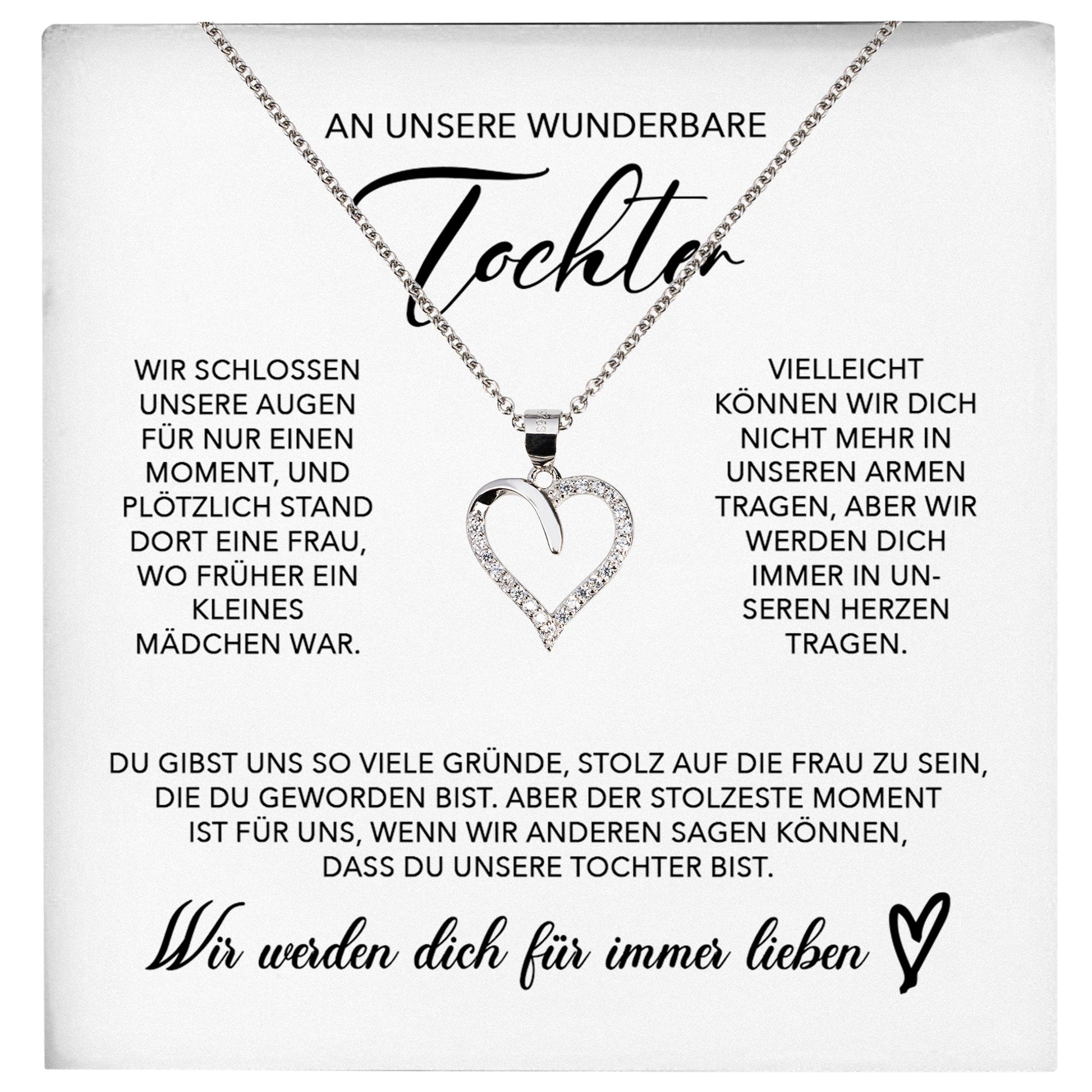 22Feels® Unsere Tochter Geschenk Silber 925/000 Herz Halskette mit Karte Mädchen Frauen Schmuck Geburtstag Weihnachten Firmung Konfirmation etc.-Schmuck mit Botschaftskarte - Herz21-22Feels