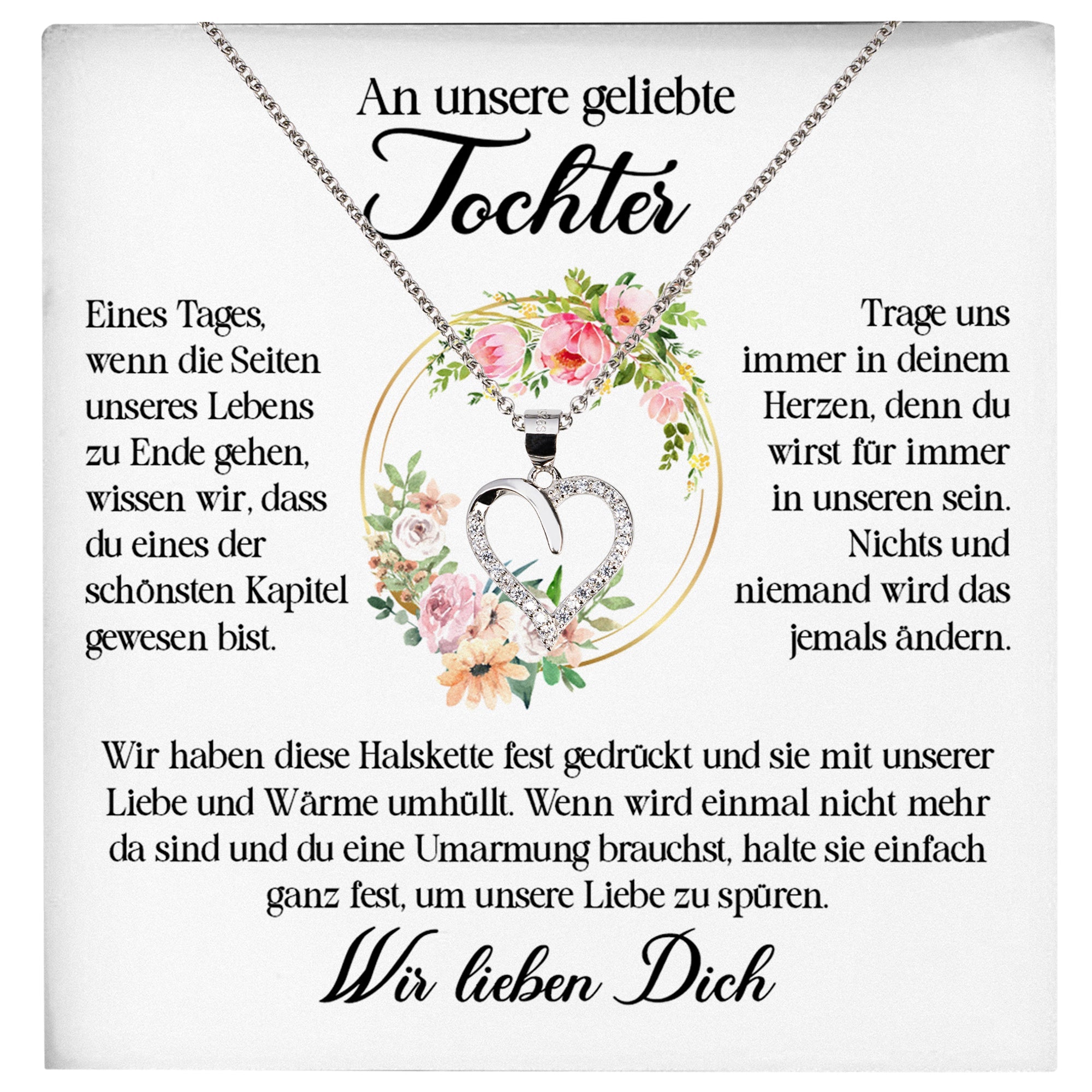 22Feels® Unsere Tochter Geschenk Silber 925/000 Herz Halskette mit Karte Mädchen Frauen Schmuck Geburtstag Weihnachten Firmung Konfirmation etc.-Schmuck mit Botschaftskarte - Herz21-22Feels