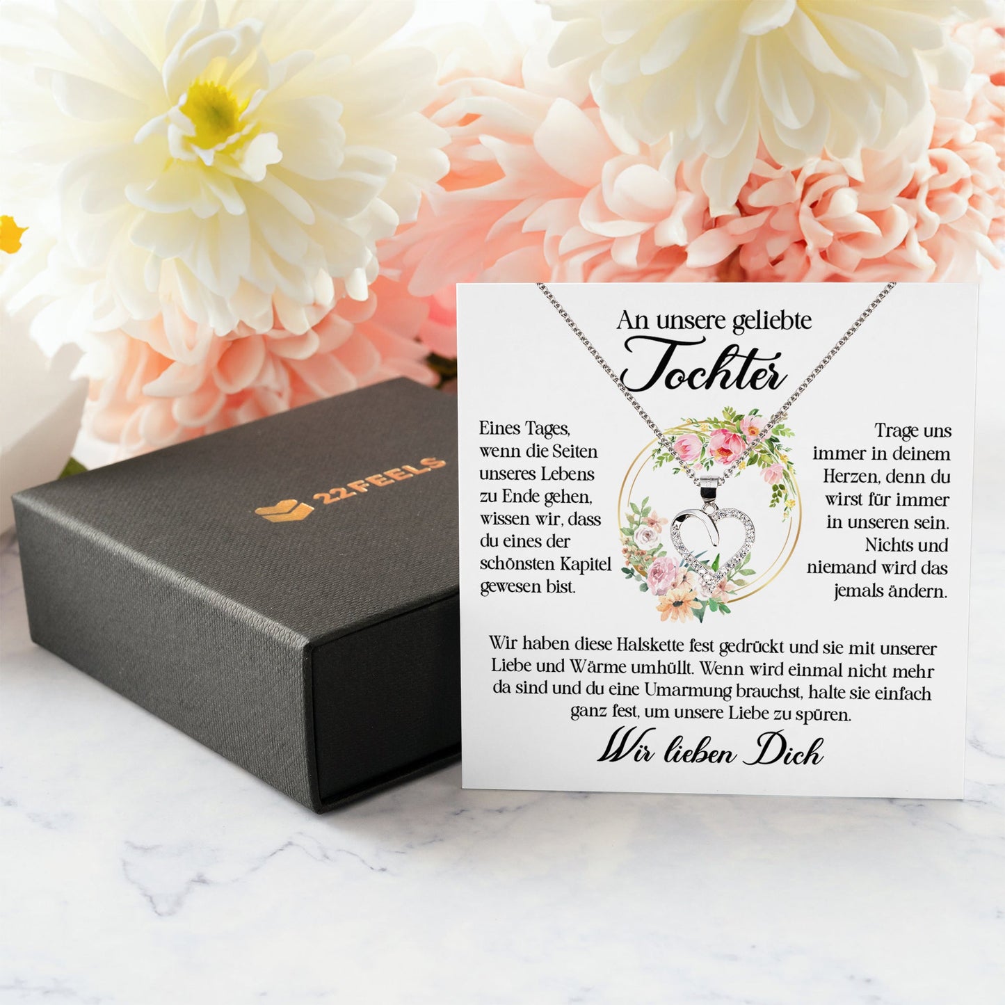 22Feels® Unsere Tochter Geschenk Silber 925/000 Herz Halskette mit Karte Mädchen Frauen Schmuck Geburtstag Weihnachten Firmung Konfirmation etc.-Schmuck mit Botschaftskarte - Herz21-22Feels