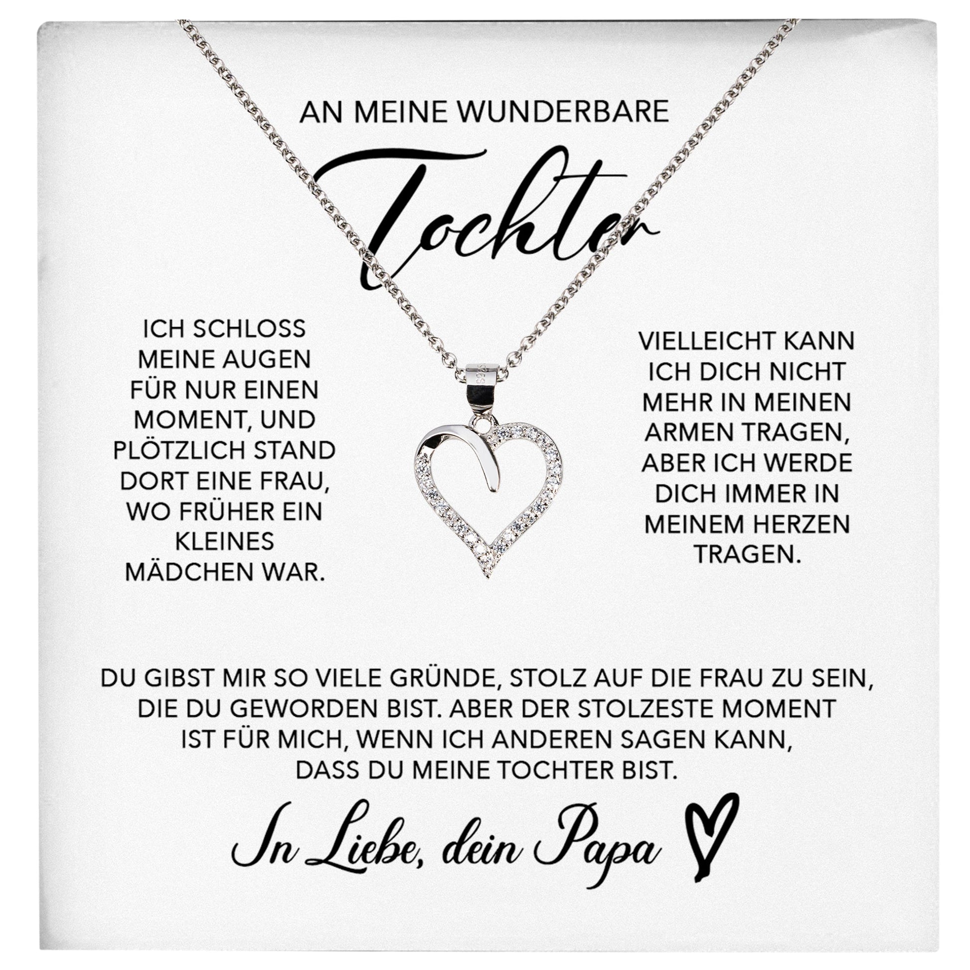 22Feels® Wunderbare Tochter Geschenk von Papa Silber 925/000 Herz Halskette mit Karte Mädchen Frauen Schmuck Geburtstag Weihnachten Firmung Konfirmation etc.-Schmuck mit Botschaftskarte - Herz21-22Feels