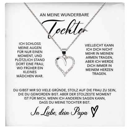 22Feels® Wunderbare Tochter Geschenk von Papa Silber 925/000 Herz Halskette mit Karte Mädchen Frauen Schmuck Geburtstag Weihnachten Firmung Konfirmation etc.-Schmuck mit Botschaftskarte - Herz21-22Feels