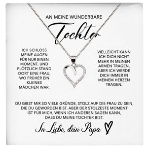 22Feels® Wunderbare Tochter Geschenk von Papa Silber 925/000 Herz Halskette mit Karte Mädchen Frauen Schmuck Geburtstag Weihnachten Firmung Konfirmation etc.-Schmuck mit Botschaftskarte - Herz21-22Feels
