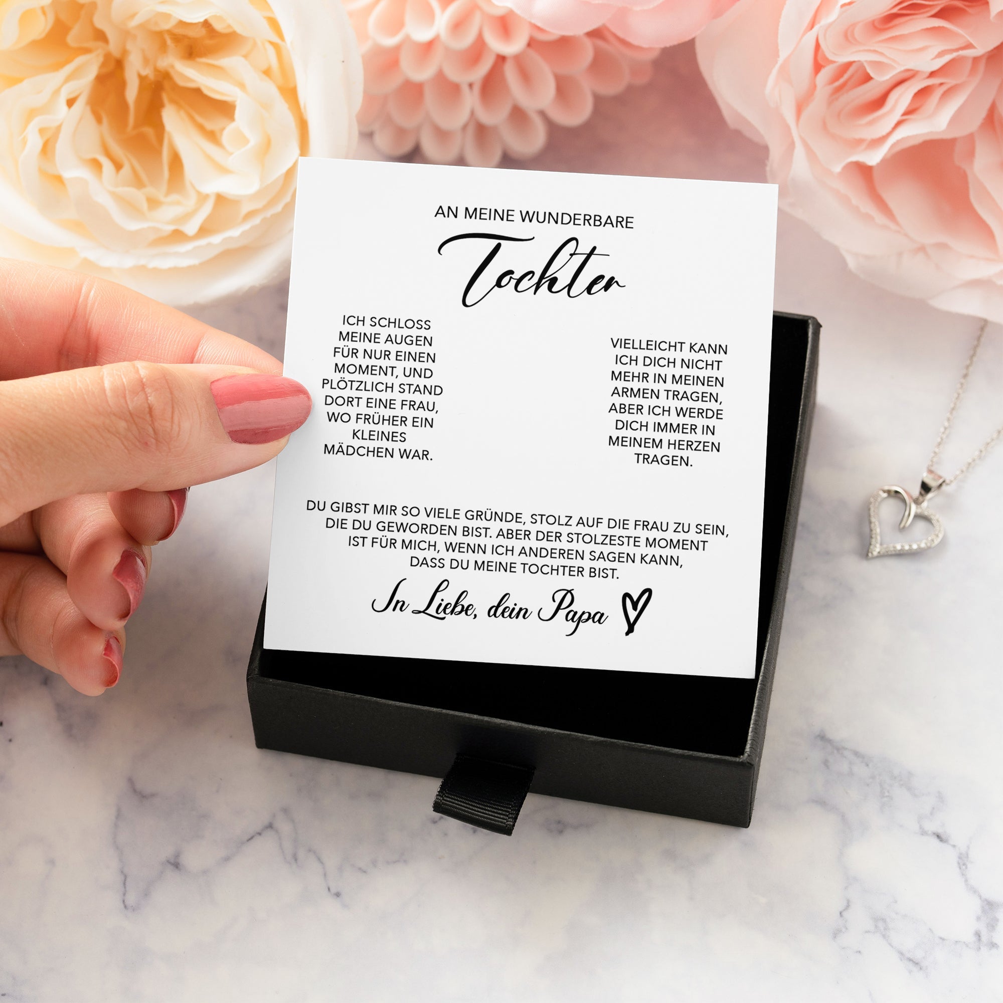22Feels® Wunderbare Tochter Geschenk von Papa Silber 925/000 Herz Halskette mit Karte Mädchen Frauen Schmuck Geburtstag Weihnachten Firmung Konfirmation etc.-Schmuck mit Botschaftskarte - Herz21-22Feels