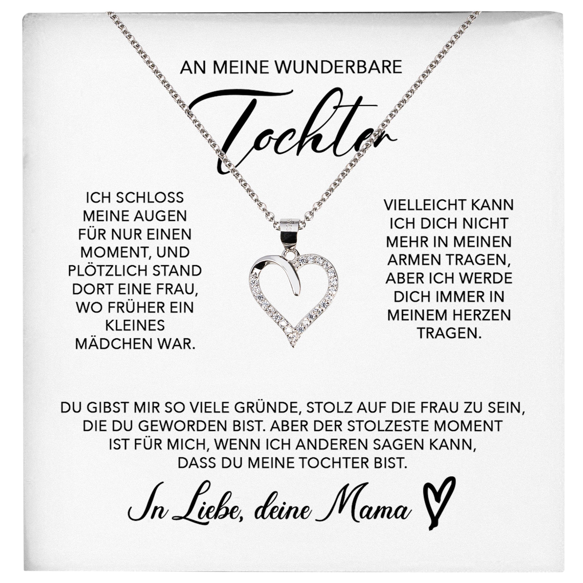 22Feels® Tochter Geschenk von Mama Silber 925/000 Herz Halskette mit Karte Mädchen Frauen Schmuck Geburtstag Weihnachten Firmung Konfirmation etc.-Schmuck mit Botschaftskarte - Herz21-22Feels