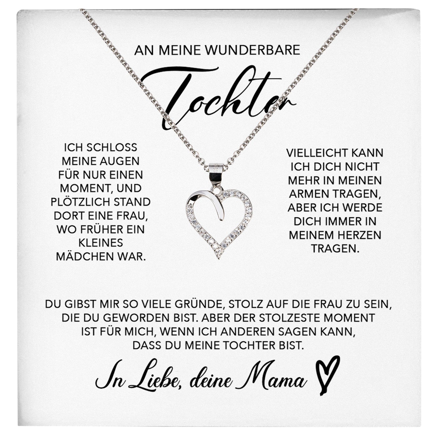 22Feels® Tochter Geschenk von Mama Silber 925/000 Herz Halskette mit Karte Mädchen Frauen Schmuck Geburtstag Weihnachten Firmung Konfirmation etc.-Schmuck mit Botschaftskarte - Herz21-22Feels