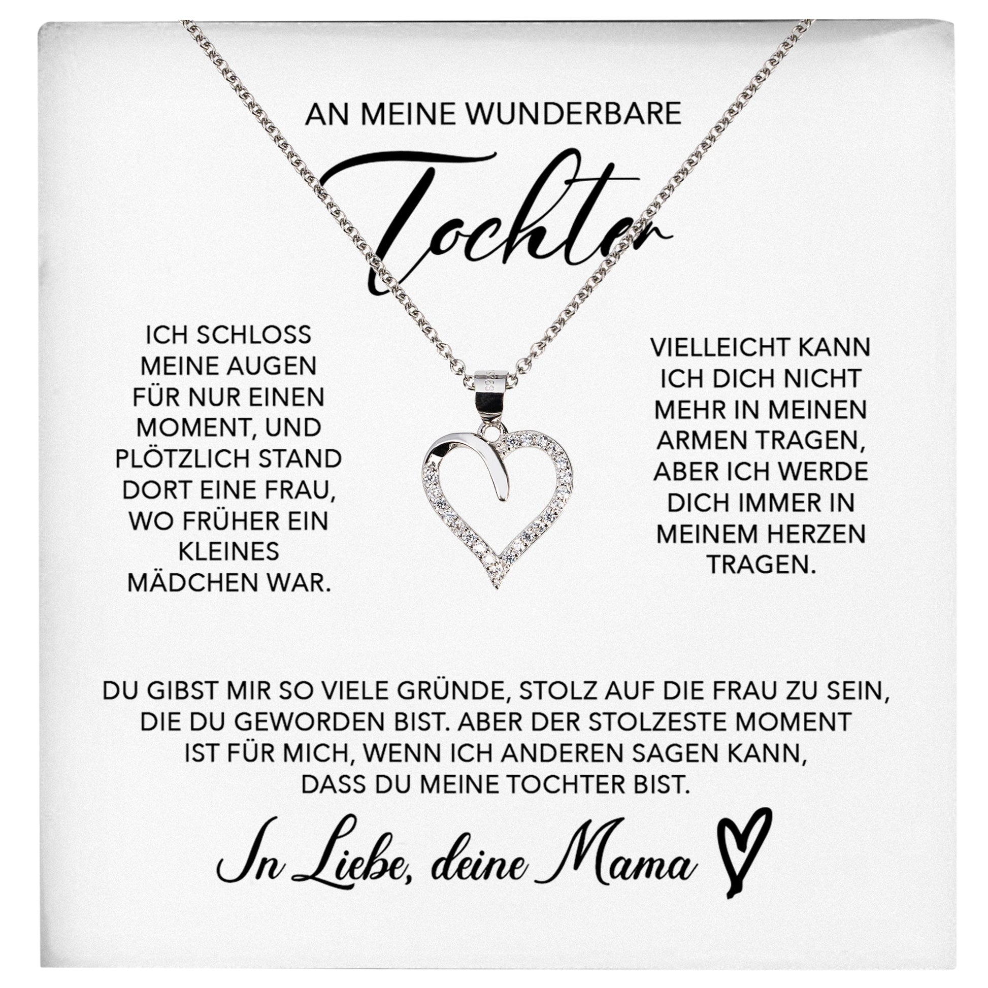 22Feels® Tochter Geschenk von Mama Silber 925/000 Herz Halskette mit Karte Mädchen Frauen Schmuck Geburtstag Weihnachten Firmung Konfirmation etc.-Schmuck mit Botschaftskarte - Herz21-22Feels