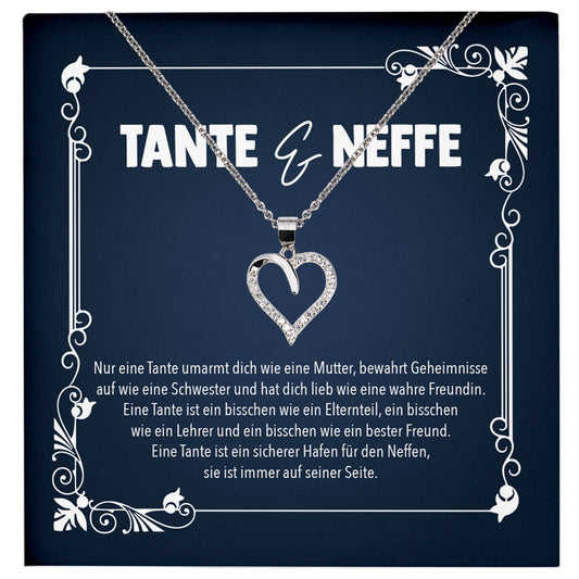 22Feels® Tante Geschenk von Neffe Silber 925 Herz Halskette mit Karte Frauen Schmuck Collier Geburtstag Weihnachten Anhänger mit Zirkonia-Steinen-Schmuck mit Botschaftskarte - Herz21-22Feels