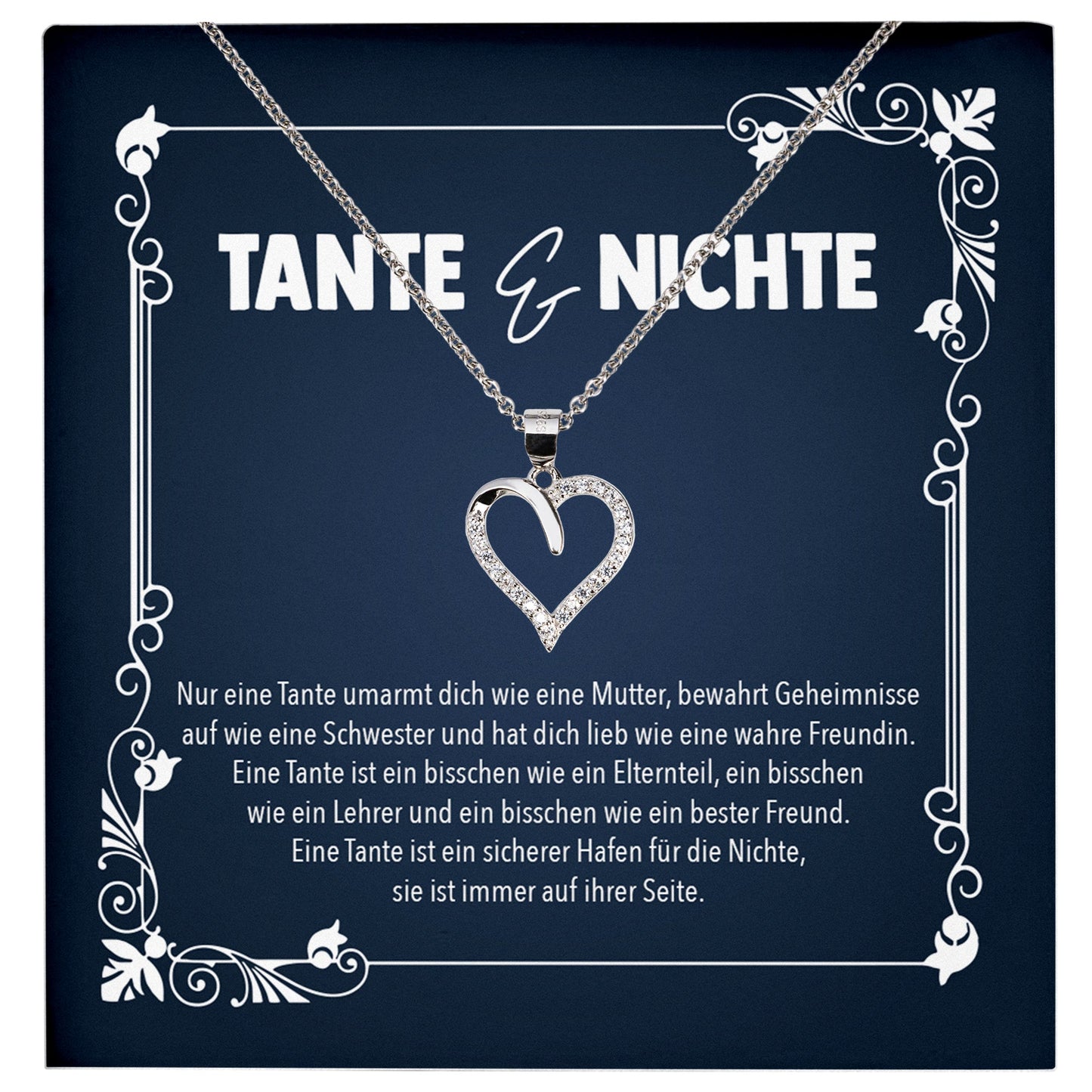 22Feels® Tante Geschenk von Nichte Silber 925 Herz Halskette mit Karte Frauen Schmuck Collier Geburtstag Weihnachten Anhänger mit Zirkonia-Steinen-Schmuck mit Botschaftskarte - Herz21-22Feels
