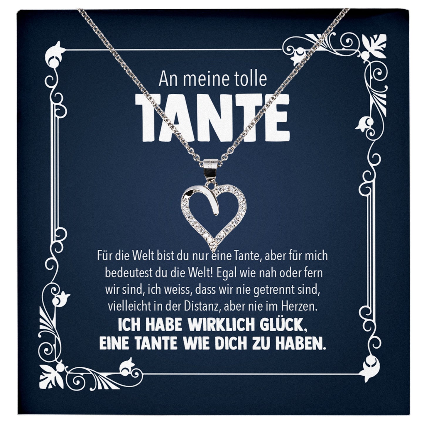 22Feels® Tolle Tante Geschenk Silber 925 Herz Halskette mit Karte Frauen Schmuck Collier Geburtstag Weihnachten Anhänger mit Zirkonia-Steinen-Schmuck mit Botschaftskarte - Herz21-22Feels