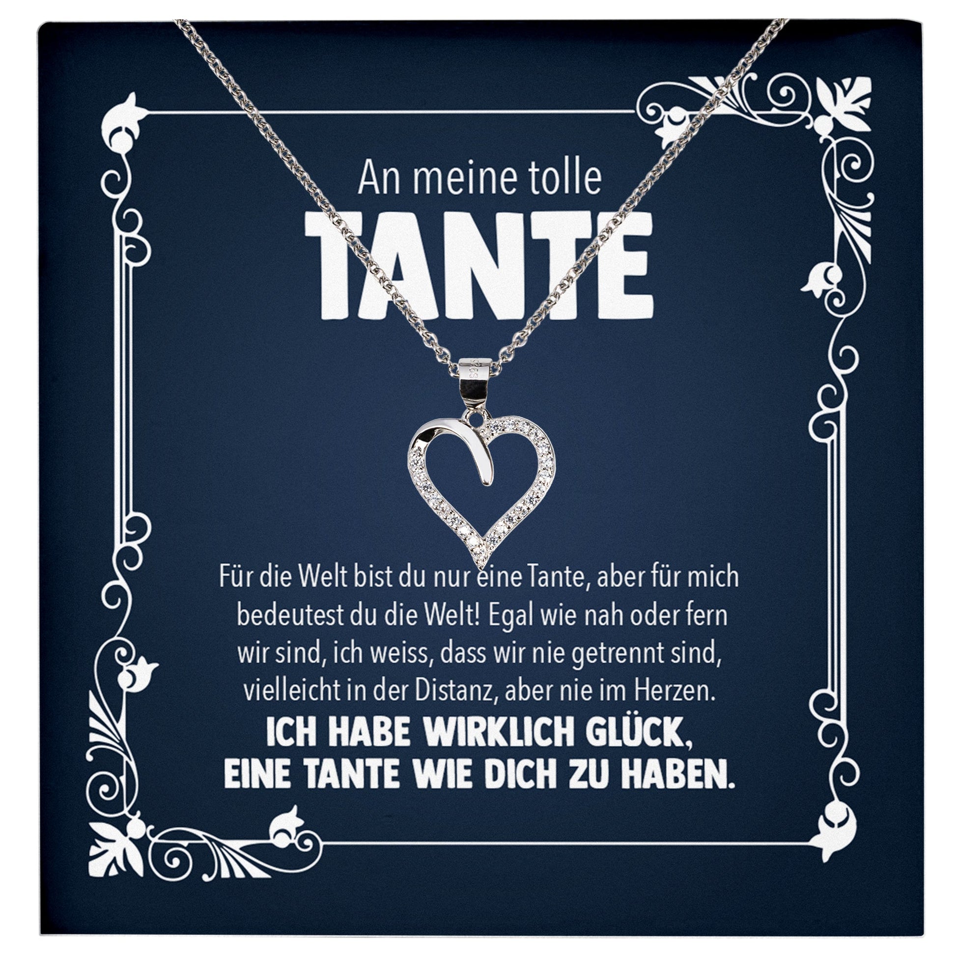 22Feels® Tolle Tante Geschenk Silber 925 Herz Halskette mit Karte Frauen Schmuck Collier Geburtstag Weihnachten Anhänger mit Zirkonia-Steinen-Schmuck mit Botschaftskarte - Herz21-22Feels
