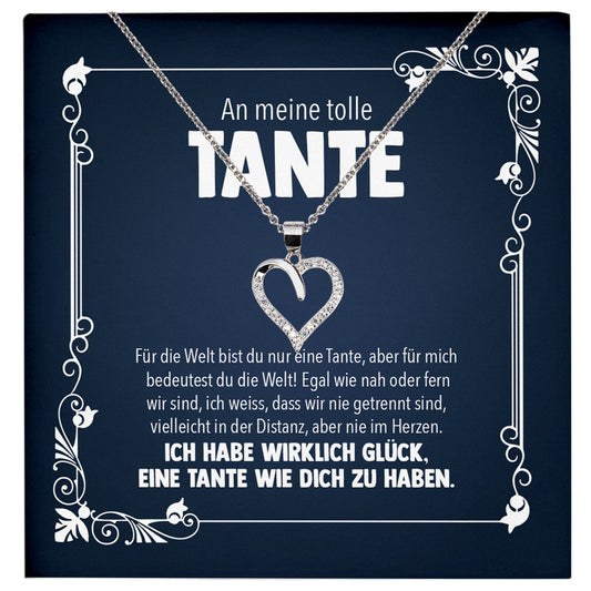 22Feels® Tolle Tante Geschenk Silber 925 Herz Halskette mit Karte Frauen Schmuck Collier Geburtstag Weihnachten Anhänger mit Zirkonia-Steinen-Schmuck mit Botschaftskarte - Herz21-22Feels
