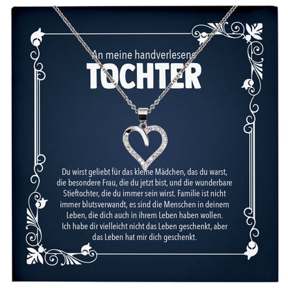 22Feels® Stieftochter Geschenk Silber 925/000 Herz Halskette mit Karte Mädchen Frauen Schmuck Geburtstag Weihnachten Handverlesene Tochter-Schmuck mit Botschaftskarte - Herz21-22Feels