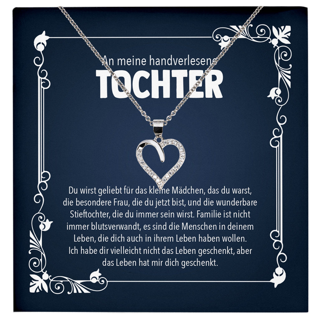 22Feels® Stieftochter Geschenk Silber 925/000 Herz Halskette mit Karte Mädchen Frauen Schmuck Geburtstag Weihnachten Handverlesene Tochter-Schmuck mit Botschaftskarte - Herz21-22Feels