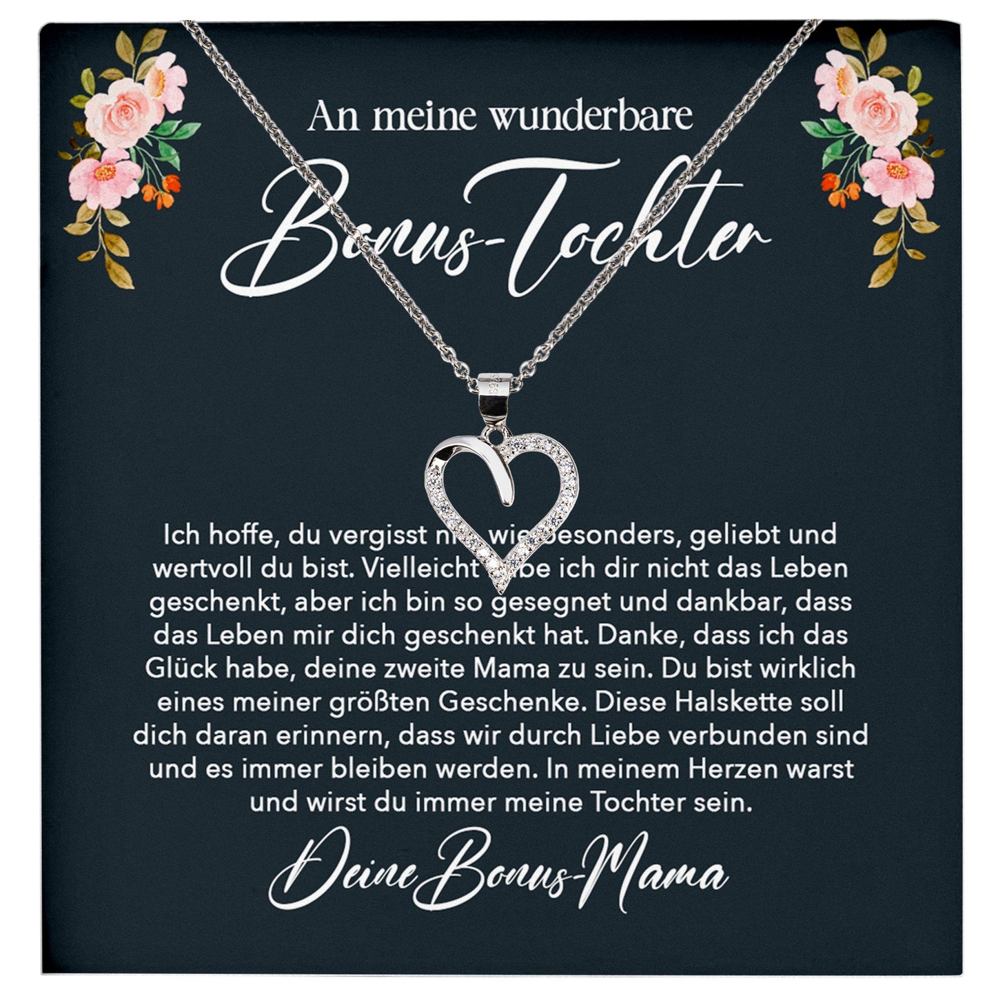 22Feels® Stieftochter Geschenk von Stiefmama Silber 925/000 Herz Halskette mit Karte Bonus Tochter Mädchen Frauen Schmuck Geburtstag Weihnachten Firmung Konfirmation etc.-Schmuck mit Botschaftskarte - Herz21-22Feels