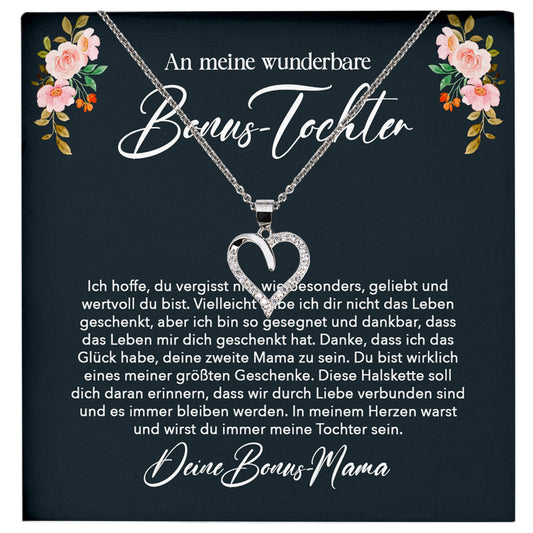 22Feels® Stieftochter Geschenk von Stiefmama Silber 925/000 Herz Halskette mit Karte Bonus Tochter Mädchen Frauen Schmuck Geburtstag Weihnachten Firmung Konfirmation etc.-Schmuck mit Botschaftskarte - Herz21-22Feels