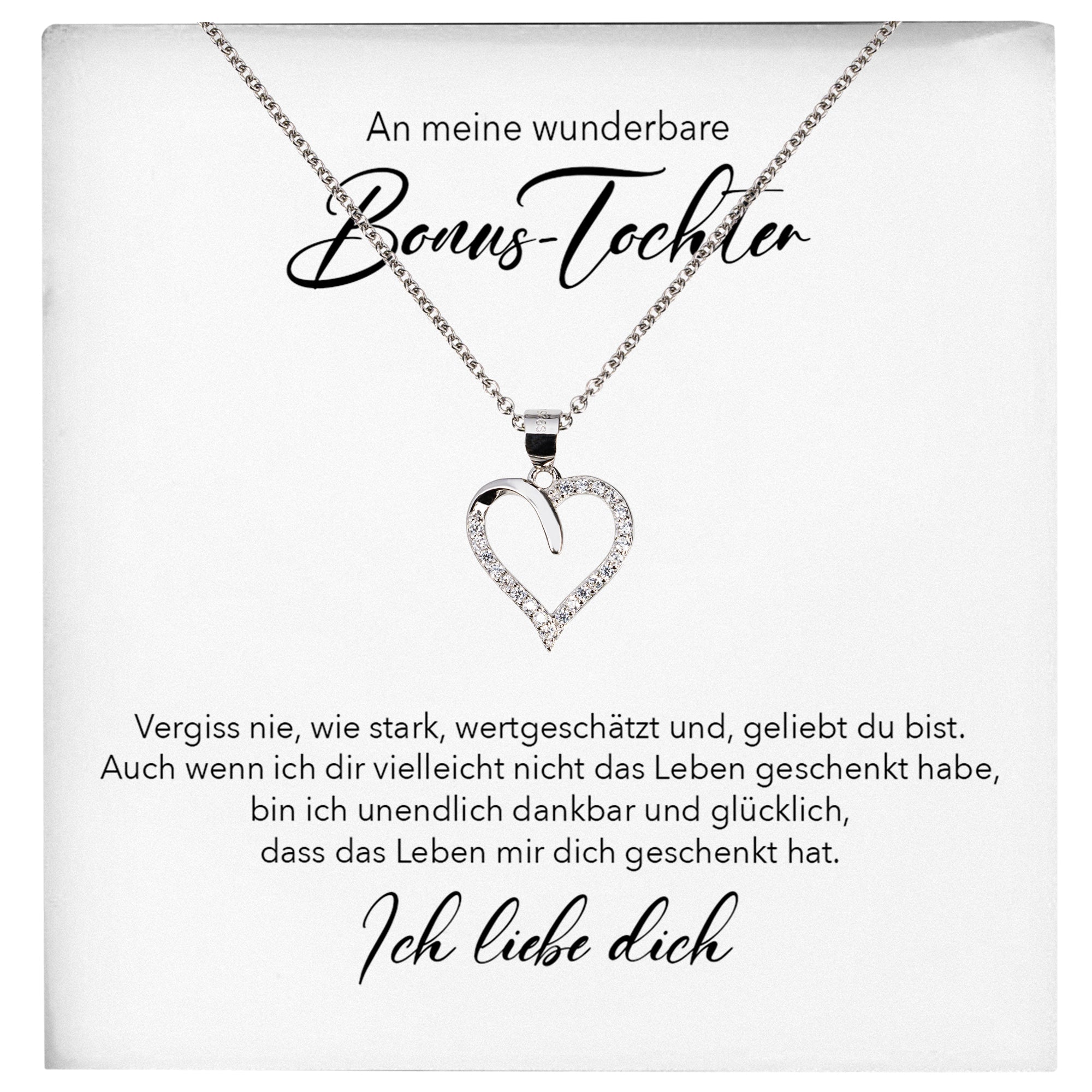 22Feels® Wunderbare Stieftochter Geschenk Silber 925/000 Herz Halskette mit Karte Mädchen Frauen Schmuck Geburtstag Weihnachten Firmung Konfirmation etc.-Schmuck mit Botschaftskarte - Herz21-22Feels