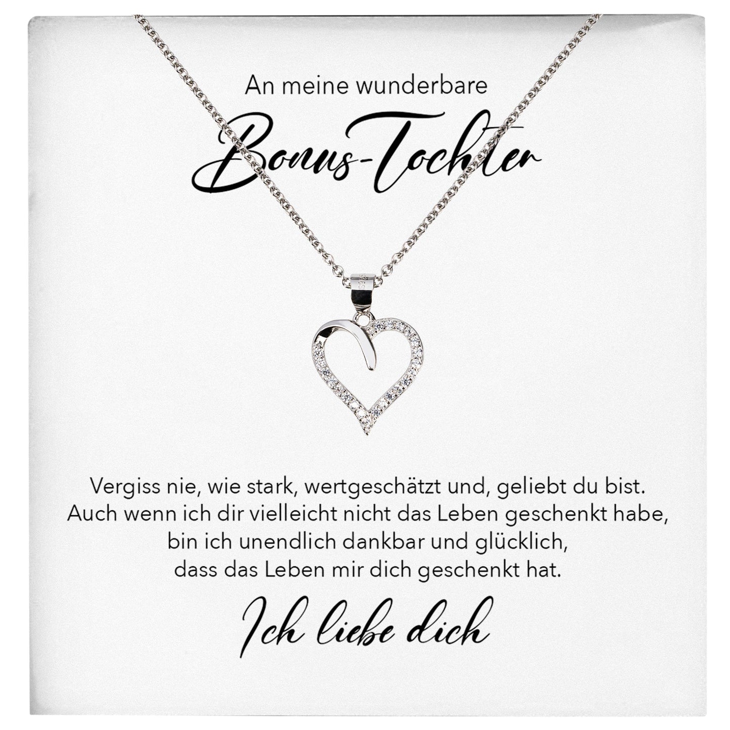 22Feels® Wunderbare Stieftochter Geschenk Silber 925/000 Herz Halskette mit Karte Mädchen Frauen Schmuck Geburtstag Weihnachten Firmung Konfirmation etc.-Schmuck mit Botschaftskarte - Herz21-22Feels