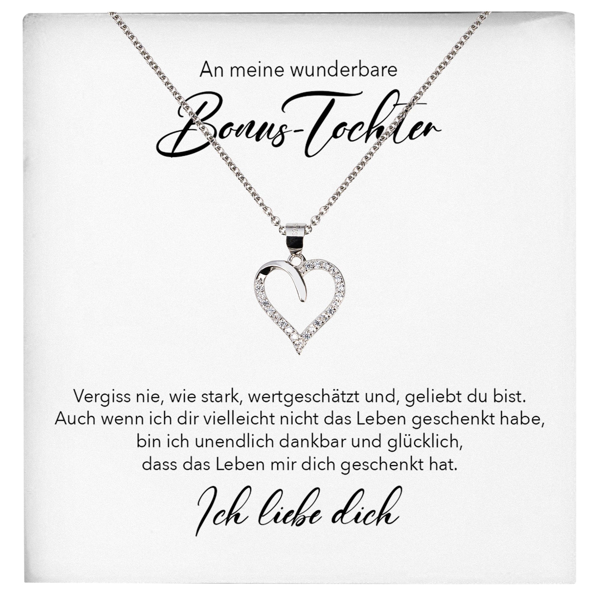22Feels® Wunderbare Stieftochter Geschenk Silber 925/000 Herz Halskette mit Karte Mädchen Frauen Schmuck Geburtstag Weihnachten Firmung Konfirmation etc.-Schmuck mit Botschaftskarte - Herz21-22Feels
