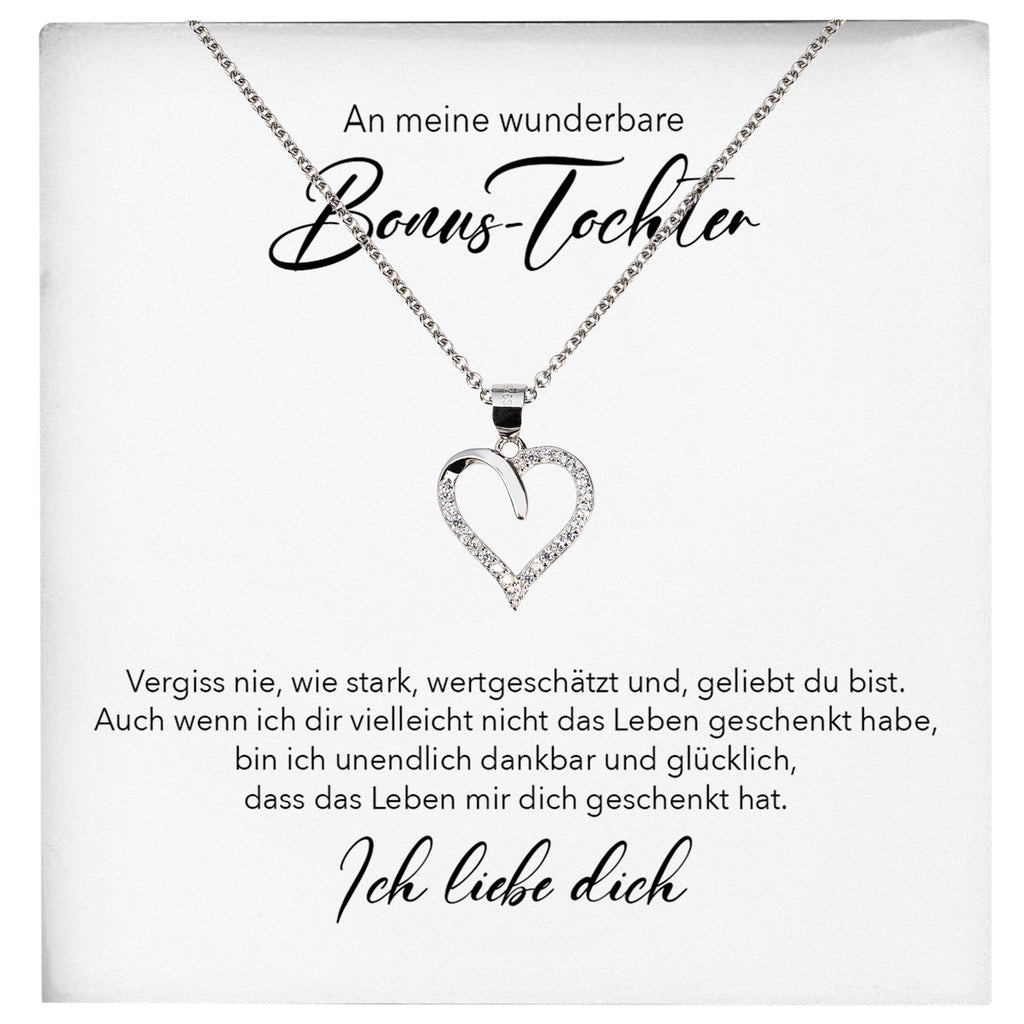 22Feels® Wunderbare Stieftochter Geschenk Silber 925/000 Herz Halskette mit Karte Mädchen Frauen Schmuck Geburtstag Weihnachten Firmung Konfirmation etc.-Schmuck mit Botschaftskarte - Herz21-22Feels