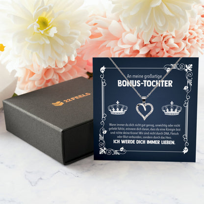 22Feels® Großartige Stieftochter Geschenk Silber 925/000 Herz Halskette mit Karte Mädchen Frauen Schmuck Geburtstag Weihnachten Firmung Konfirmation etc.-Schmuck mit Botschaftskarte - Herz21-22Feels