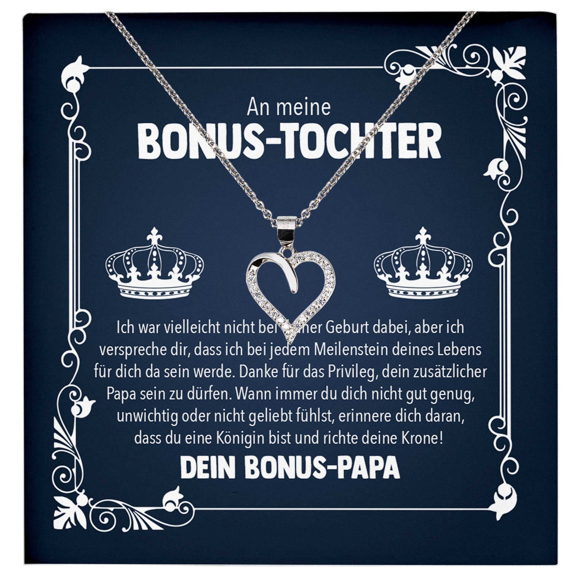 22Feels® Königin Stieftochter Geschenk von Stiefpapa Silber 925/000 Herz Halskette mit Karte Mädchen Frauen Schmuck Geburtstag Weihnachten Firmung Konfirmation etc.-Schmuck mit Botschaftskarte - Herz21-22Feels