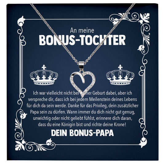 22Feels® Königin Stieftochter Geschenk von Stiefpapa Silber 925/000 Herz Halskette mit Karte Mädchen Frauen Schmuck Geburtstag Weihnachten Firmung Konfirmation etc.-Schmuck mit Botschaftskarte - Herz21-22Feels