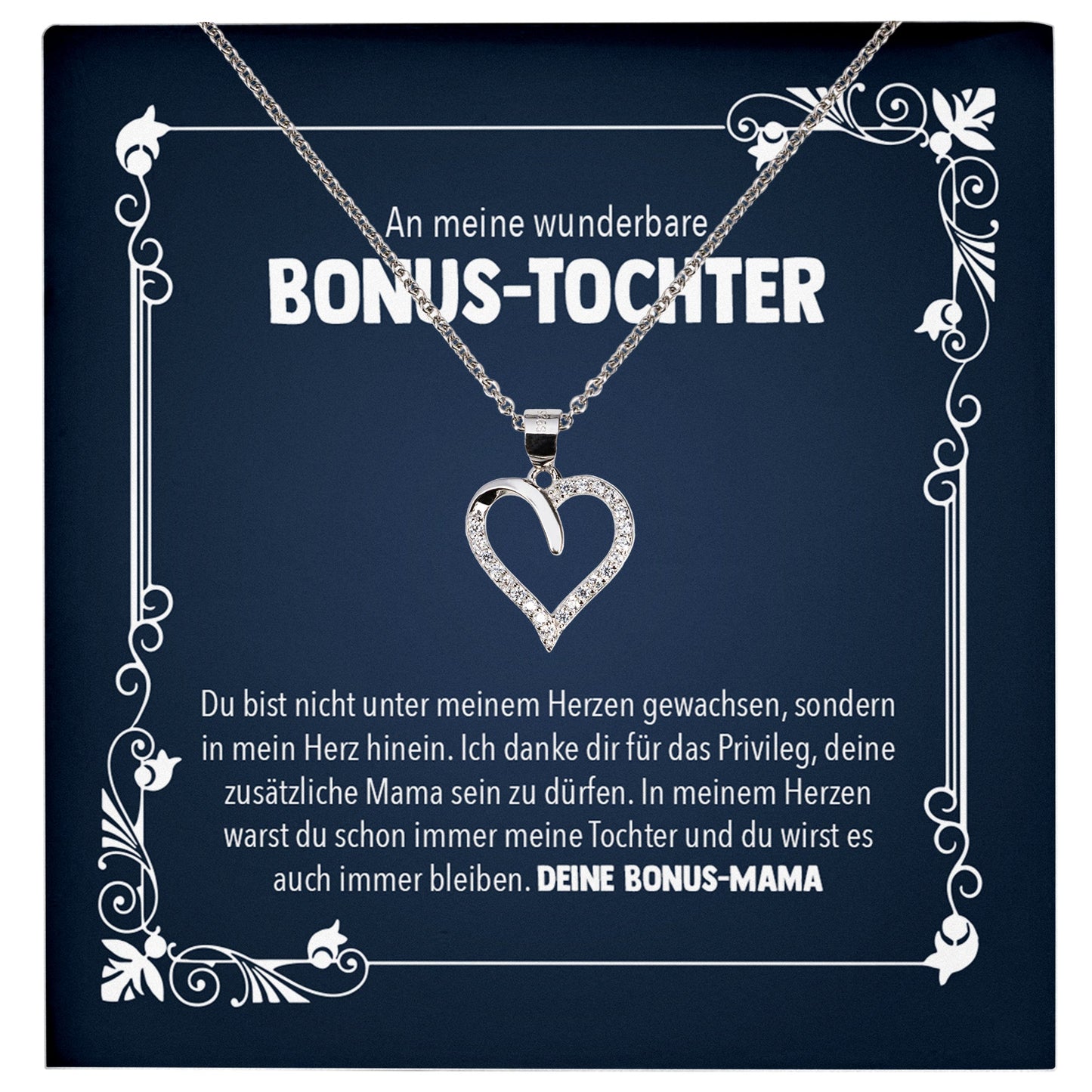 22Feels® Wunderbare Bonus Tochter Stieftochter Geschenk von Stiefmama Silber 925/000 Herz Halskette mit Karte Mädchen Frauen Schmuck Geburtstag Weihnachten Firmung Konfirmation etc.-Schmuck mit Botschaftskarte - Herz21-22Feels