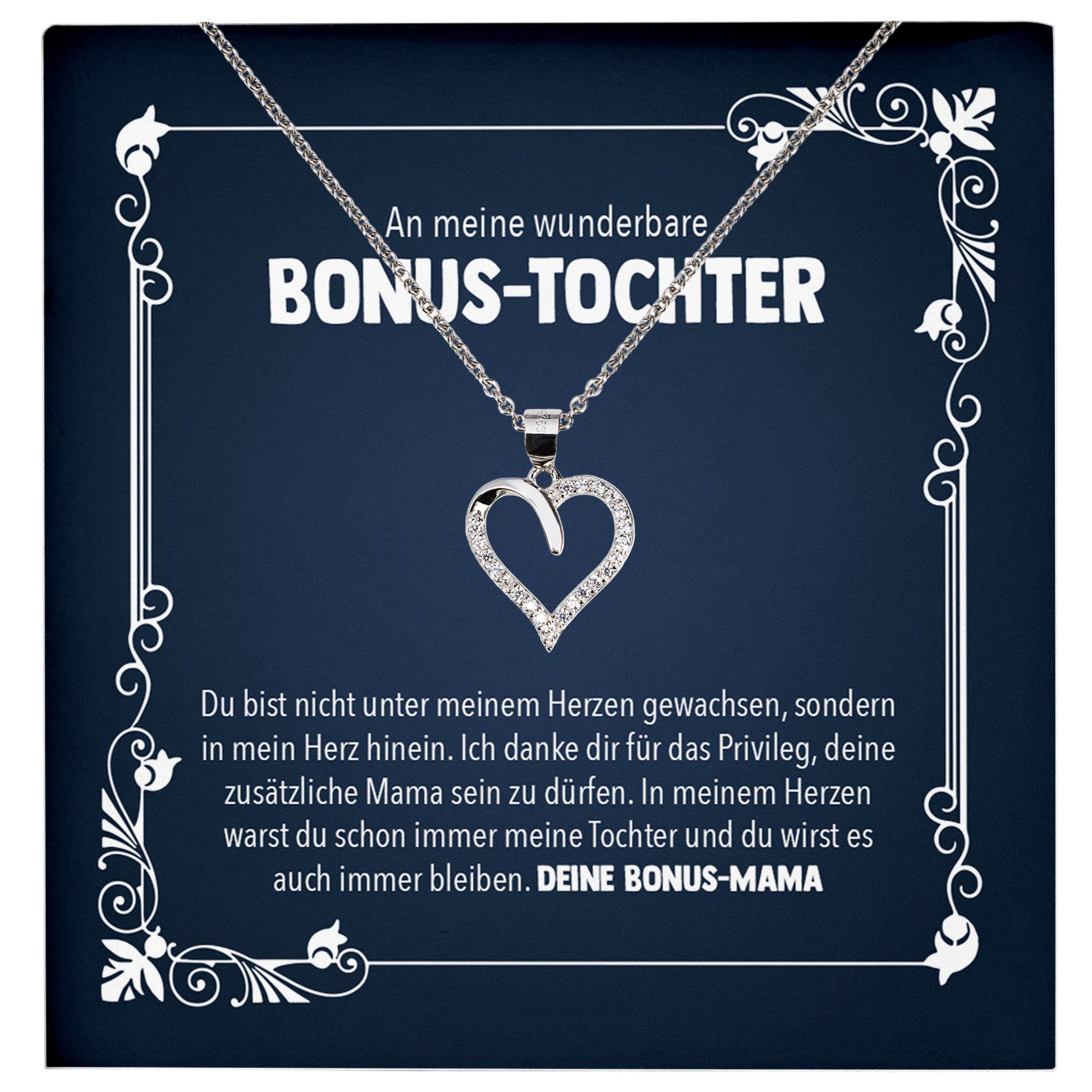 22Feels® Wunderbare Bonus Tochter Stieftochter Geschenk von Stiefmama Silber 925/000 Herz Halskette mit Karte Mädchen Frauen Schmuck Geburtstag Weihnachten Firmung Konfirmation etc.-Schmuck mit Botschaftskarte - Herz21-22Feels