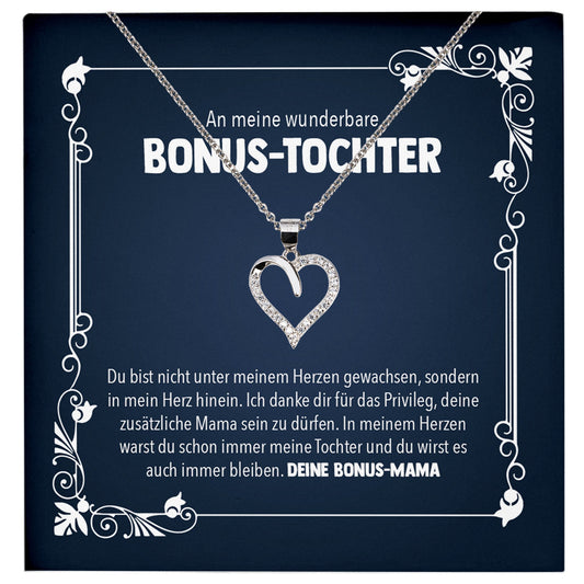 22Feels® Wunderbare Bonus Tochter Stieftochter Geschenk von Stiefmama Silber 925/000 Herz Halskette mit Karte Mädchen Frauen Schmuck Geburtstag Weihnachten Firmung Konfirmation etc.-Schmuck mit Botschaftskarte - Herz21-22Feels