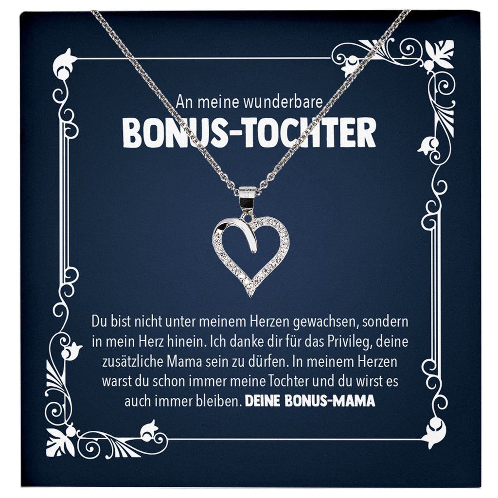 22Feels® Wunderbare Bonus Tochter Stieftochter Geschenk von Stiefmama Silber 925/000 Herz Halskette mit Karte Mädchen Frauen Schmuck Geburtstag Weihnachten Firmung Konfirmation etc.-Schmuck mit Botschaftskarte - Herz21-22Feels