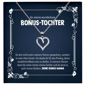 22Feels® Wunderbare Bonus Tochter Stieftochter Geschenk von Stiefmama Silber 925/000 Herz Halskette mit Karte Mädchen Frauen Schmuck Geburtstag Weihnachten Firmung Konfirmation etc.-Schmuck mit Botschaftskarte - Herz21-22Feels