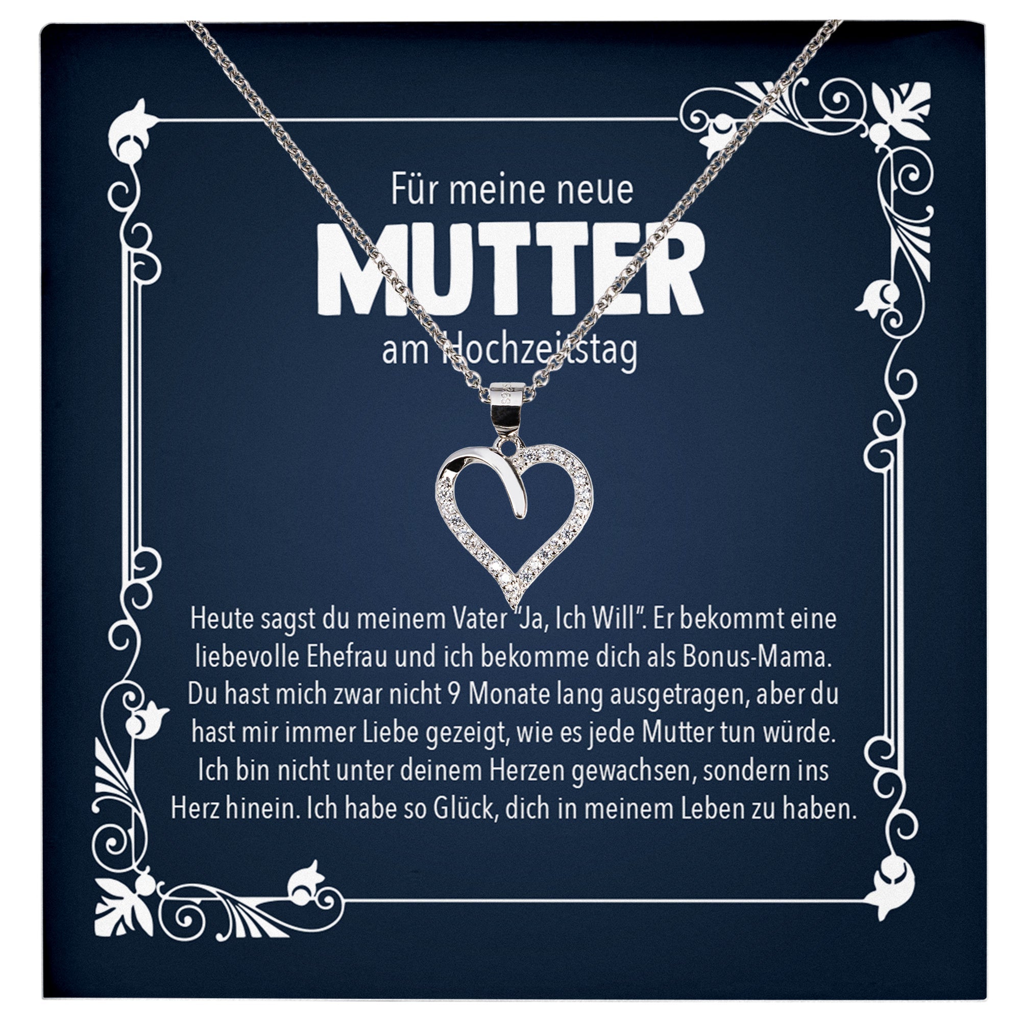 22Feels® Neue Stiefmama Geschenk am Hochzeitstag Silber 925/000 Herz Halskette Stiefmama Muttertag Frauen Schmuck mit Karte Geburtstag Weihnachten Stiefeltern Bonus Mutter Patchwork-Schmuck mit Botschaftskarte - Herz21-22Feels