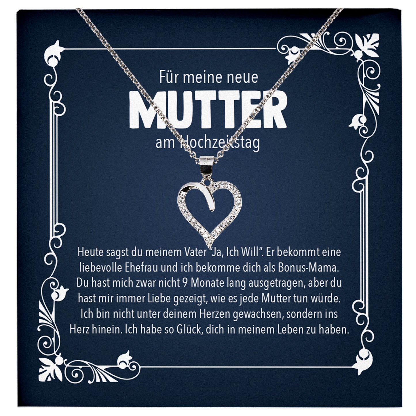 22Feels® Neue Stiefmama Geschenk am Hochzeitstag Silber 925/000 Herz Halskette Stiefmama Muttertag Frauen Schmuck mit Karte Geburtstag Weihnachten Stiefeltern Bonus Mutter Patchwork-Schmuck mit Botschaftskarte - Herz21-22Feels